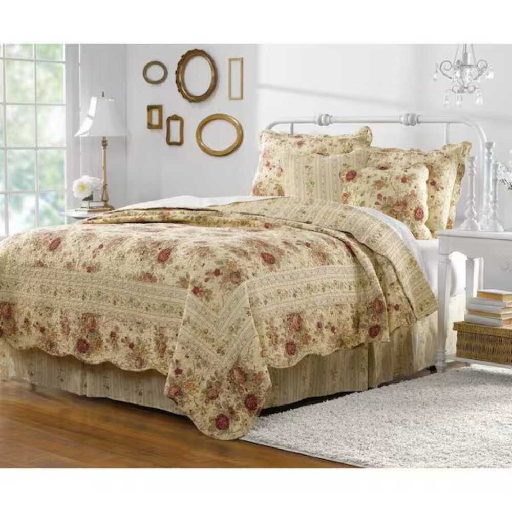 Greenland Home Fashions  Antique Rose All-Cotton Reversible Quilt Set - Full/Qn.